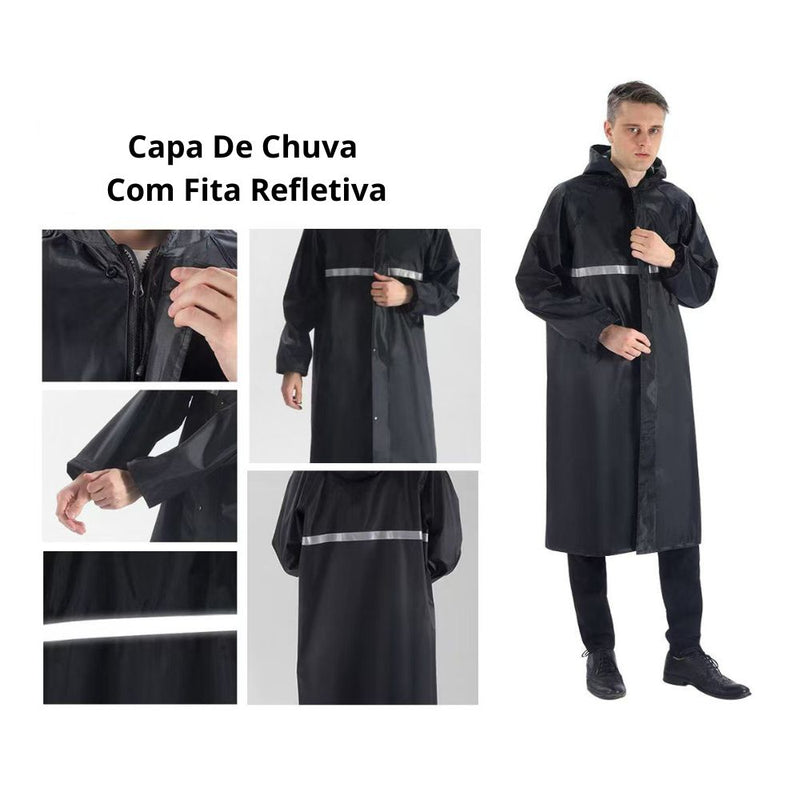 Capa de Chuva Longa DK Impermeável com capuz Com Visor Adulto faixa refletiva Masculino Feminina