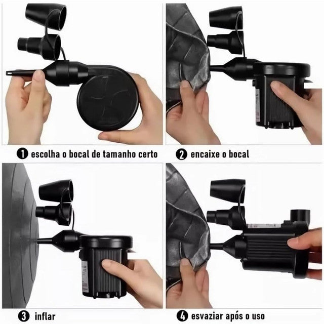 Bomba De Ar Elétrica Encher Colchão Boia Piscina Bomba Pneumática 12V Bicos Bivolt