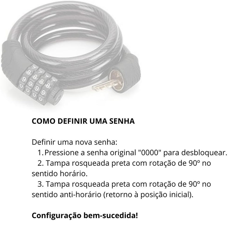 Cadeado Para Bicicleta Bike Moto com Senha Combinação de Dígitos 8mm Aço Reforçado 65cm de Comprimento