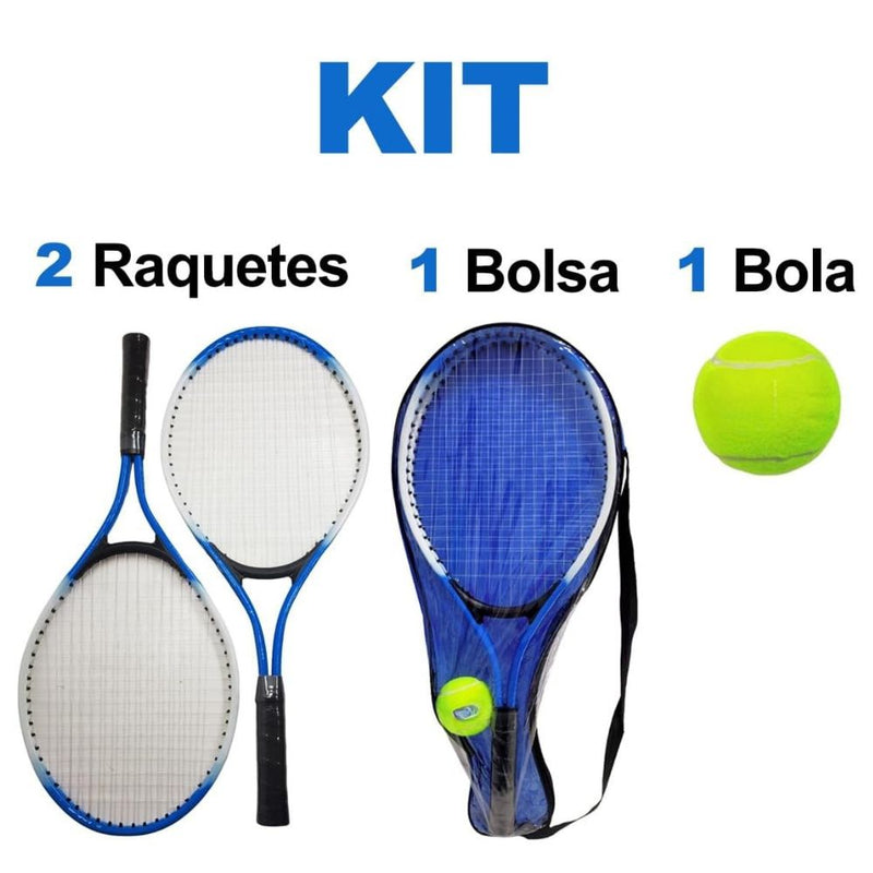 KIT 2 RAQUETES DE TÊNIS DK 1 BOLA E 1 BOLSA RAQUETE ESPORTIVA LAZER TREINO