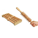 Kit 2 Peças Massageador Maderoterapia Rolo Bastão Espiga Corporal + Massageador de Pés de Madeira Terapia Natural