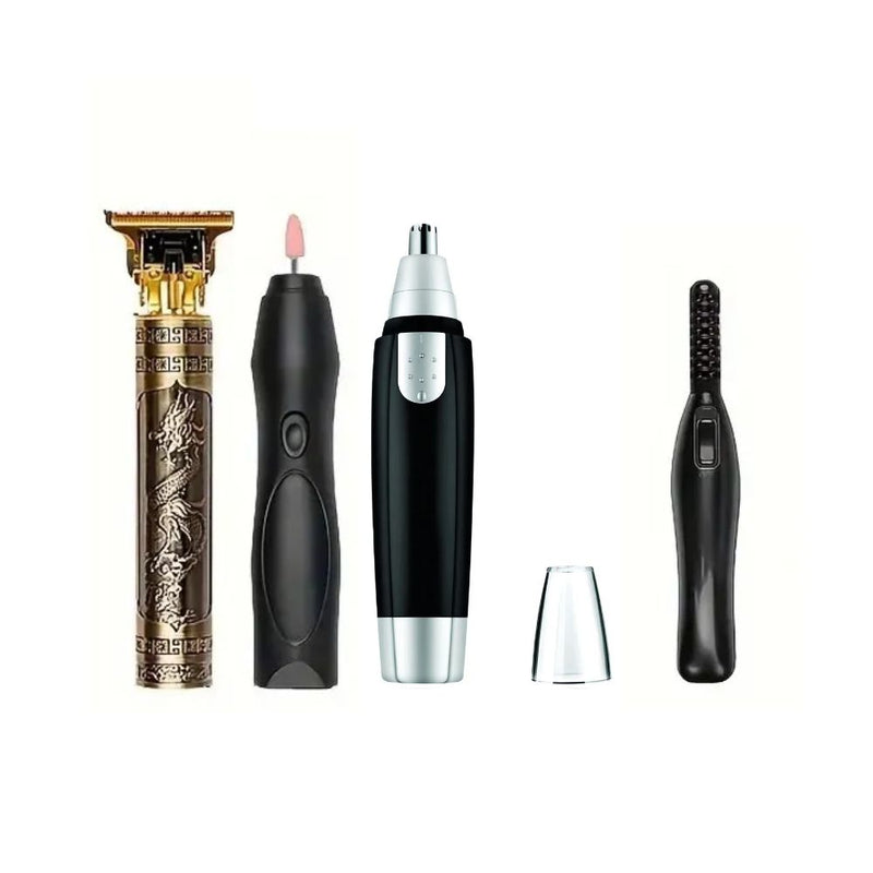 Kit 4 Peças Maquina Dragão Cabelo Barba + Aparador De Pelo De Nariz + Modelador de Cílios + Lixa Elétrica de unha
