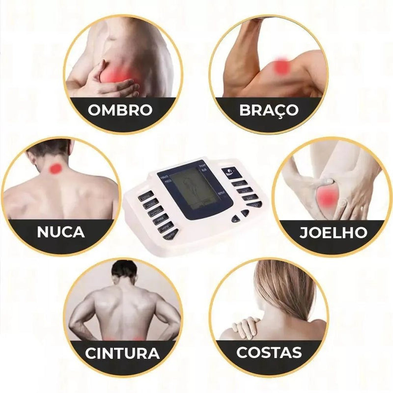 Kit Fisioterapia Aparelho Profissional TENS Massageador Muscular + Fita Elástica Kinésio Bandagem Muscular 5m