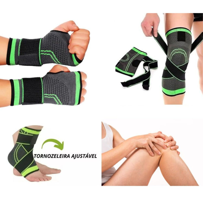 Kit Ortopédico Joelheira, Tornozeleira e Munhequeira Ajustáveis Conforto e Proteção para Atividades Físicas e Lesões