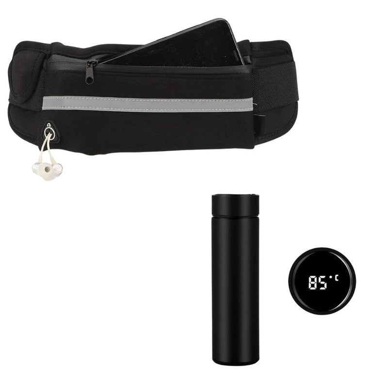 Kit Pochete Esportiva Corrida Treino Academia + Garrafa 500 ml Térmica de Inox com sensor de Temperatura