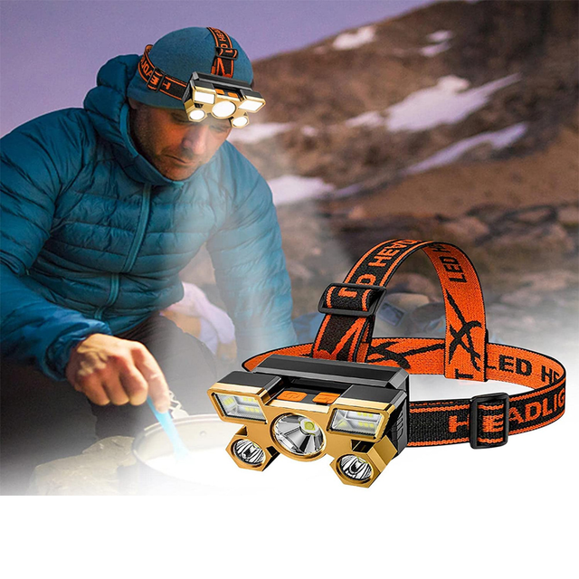 Lanterna de Cabeça 5 LED´s Super Forte Recarregável Resistente A Água Carregamento via USB