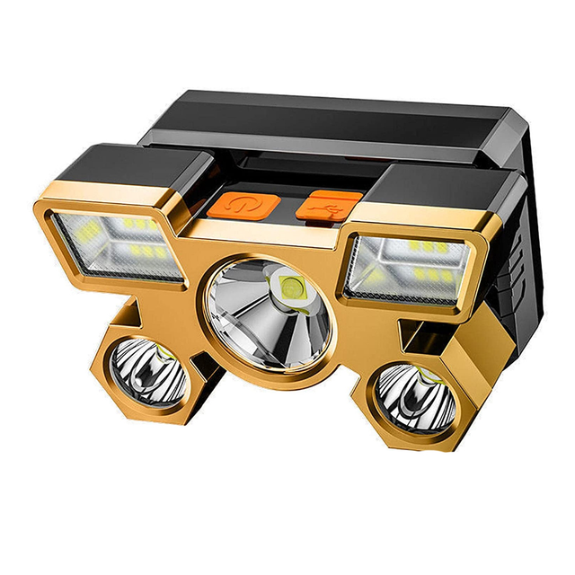 Lanterna de Cabeça 5 LED´s Super Forte Recarregável Resistente A Água Carregamento via USB