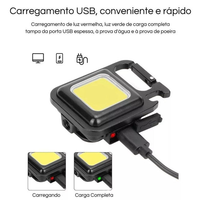 Mini Lanterna Mosquetão Chaveiro Led Holofote Multifuncional Usb