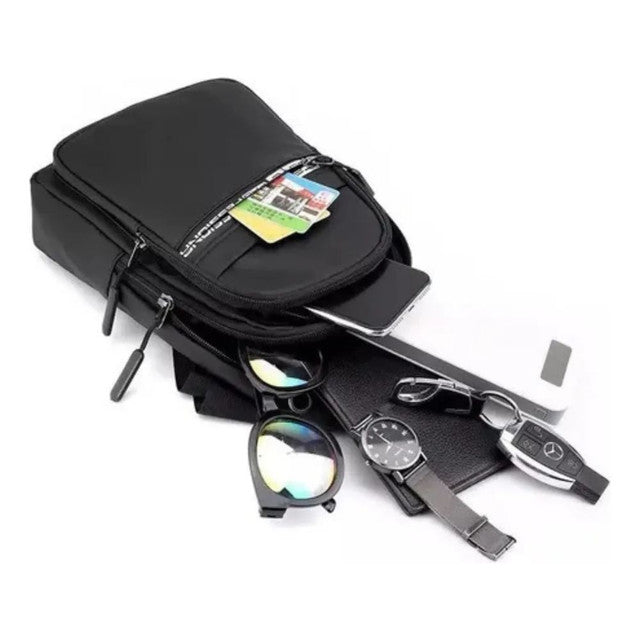 Mochila Bolsa Tiracolo Transversal Pochete de Peito Cross Body Impermeável com Saída para fone de ouvido