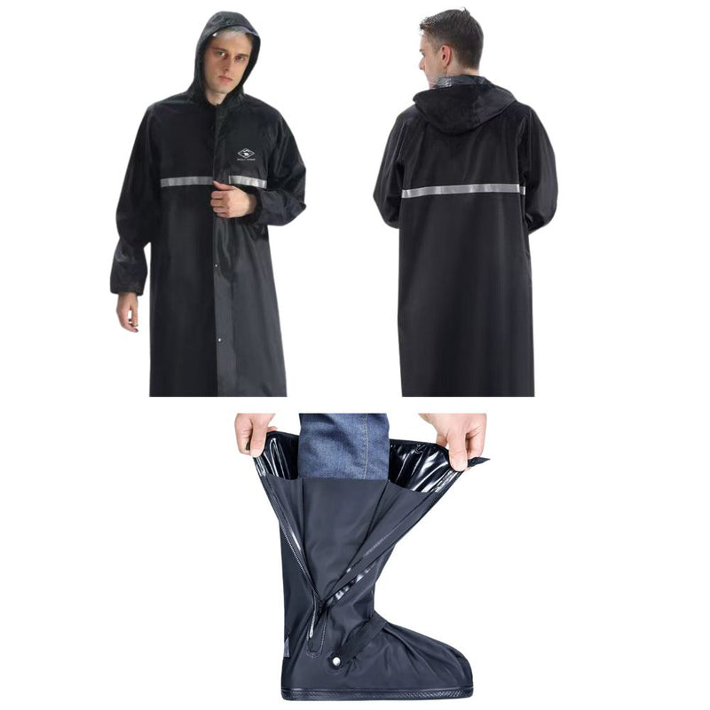 KIT CAPA DE CHUVA LONGA DK IMPERMEÁVEL E CAPA BOTA PROTETORA SAPATO TENIS CHUVA MOTO PESCARIA
