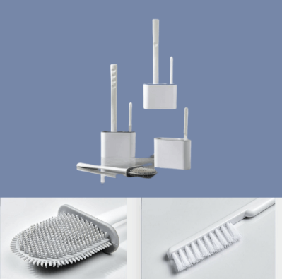 KIT ESCOVA SANITÁRIA SILICONE FLEXÍVEL COM SUPORTE FIXADOR DE PAREDE
